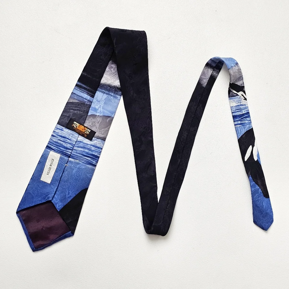 Endangered Species Orca Killer Whale 100% Silk Tie Ocean Novelty Vintage Tie
